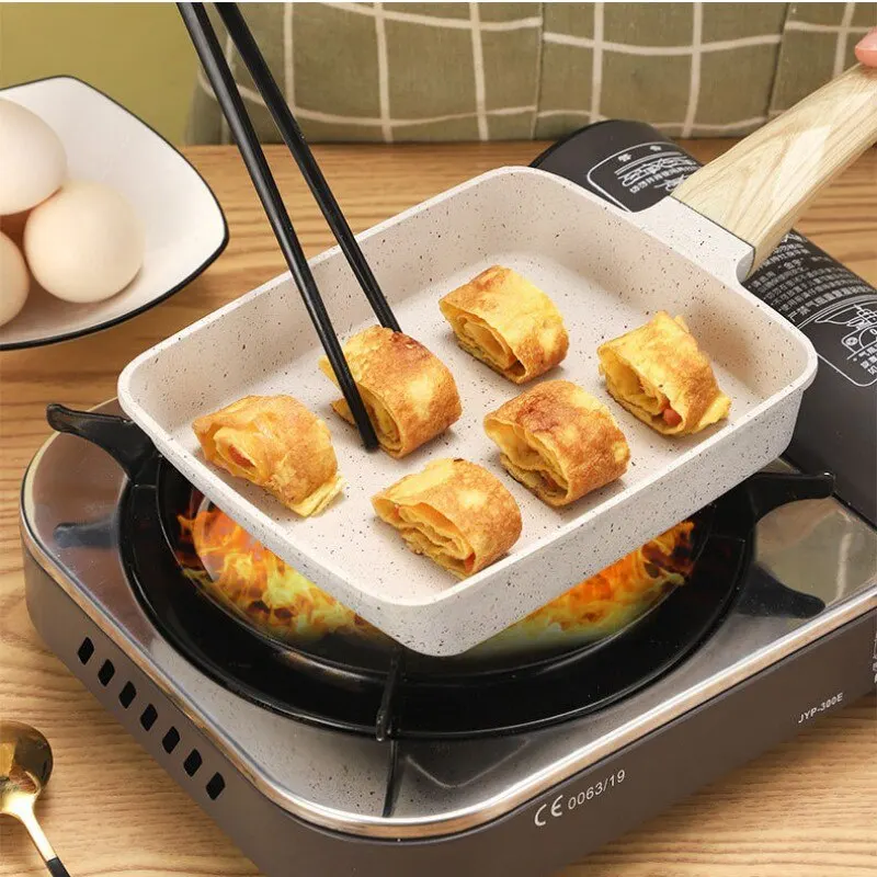 NonStickPanWoodenHandleSquareFryingPansEggRollFryingPan