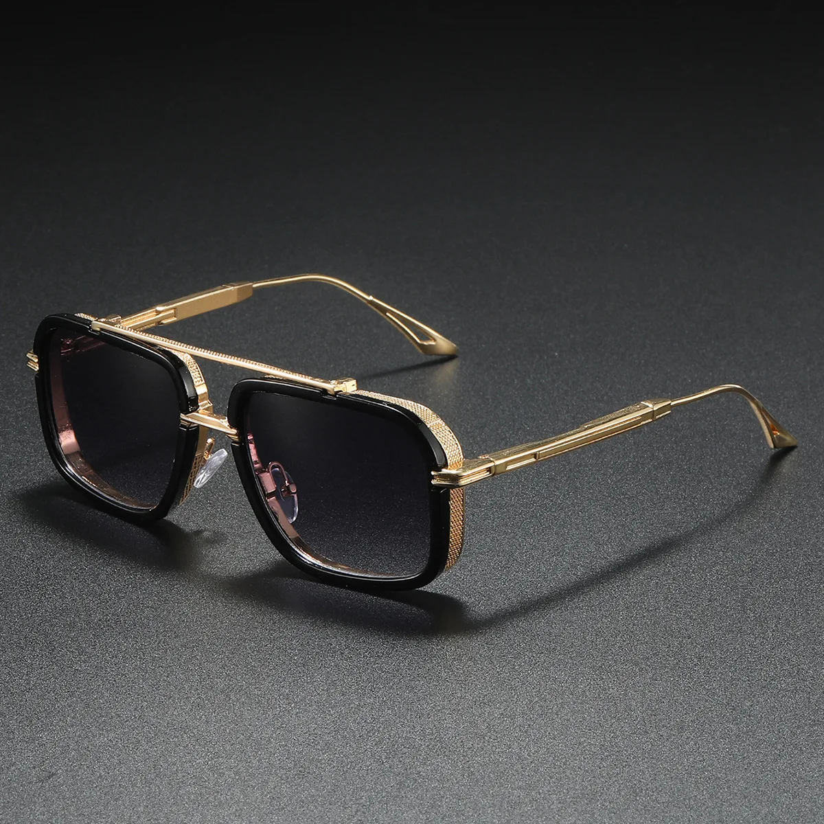 Große Quadratische Sonnenbrille Männer Steampunk Stil Metall Pilot Sonnenbrille Luxus Designer Marke Brillen Fashion Shades Doppel Strahl