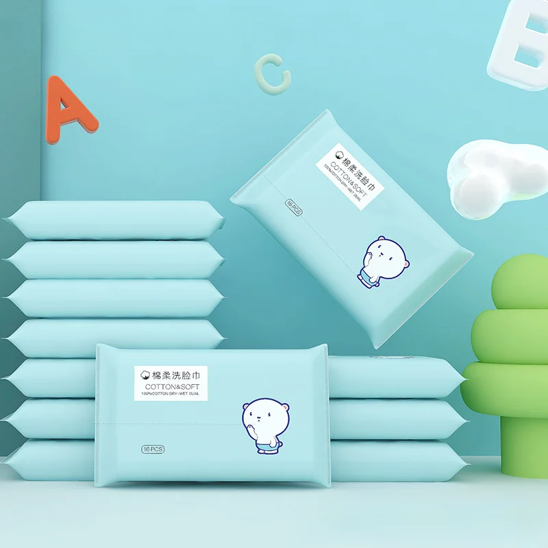 Facial Tissue Paper 16pcs Face Towel Portable Cotton Tissue Wipe Soft Tissue