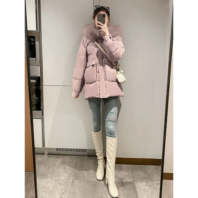 2023 New Women Down Jacket Winter Coat Female Warm Thick Parkas Fashion Short Size Outwear Artificial Fur Collar Hooded Overcoat