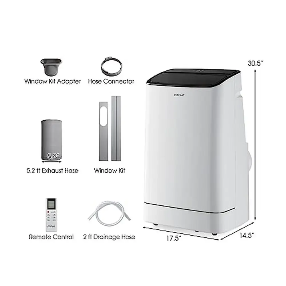 Portable 15000 BTU Air Conditioner with Heat Dehumidifier 4-in-1 Unit 800 Sq.Ft Rooms Auto Swing Timer Efficient Cooling & 6