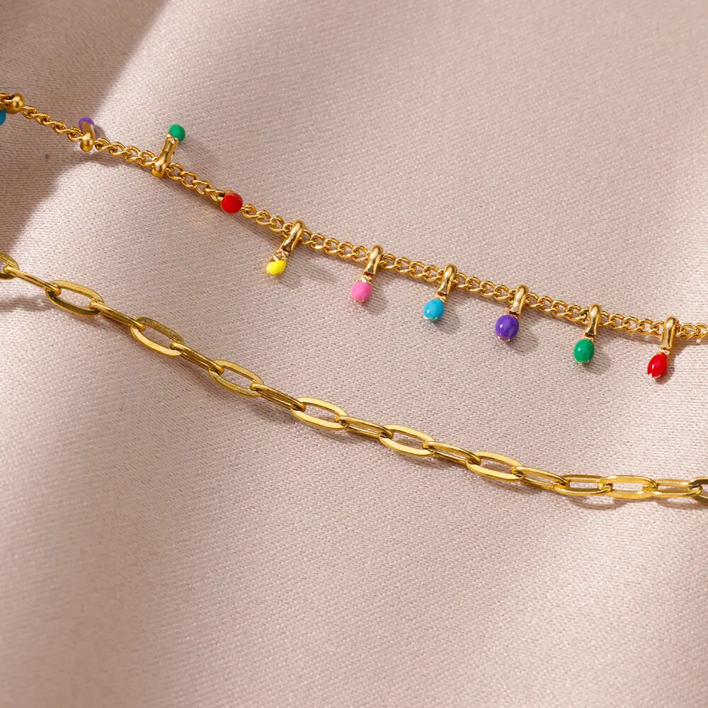Boho Colorful Bead Stone Anklets For Women Gold Color Stainless