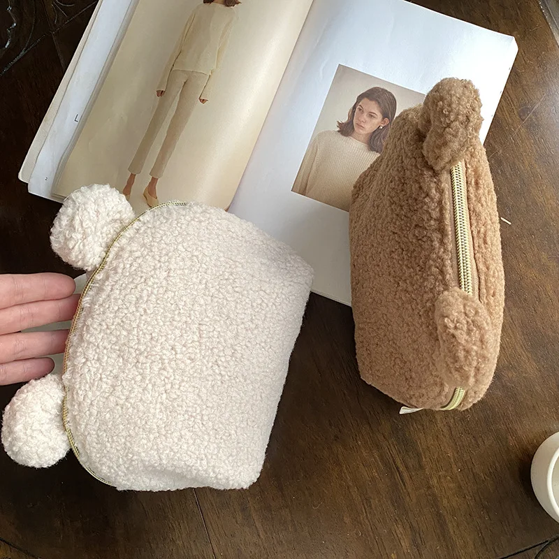 개인 맞춤형 테디 셰르파 대형 화장품 가방 | 맞춤형 화장품 가방 | 맞춤형 여행 가방 | 신부 들러리 선물 | 결혼식 답례품