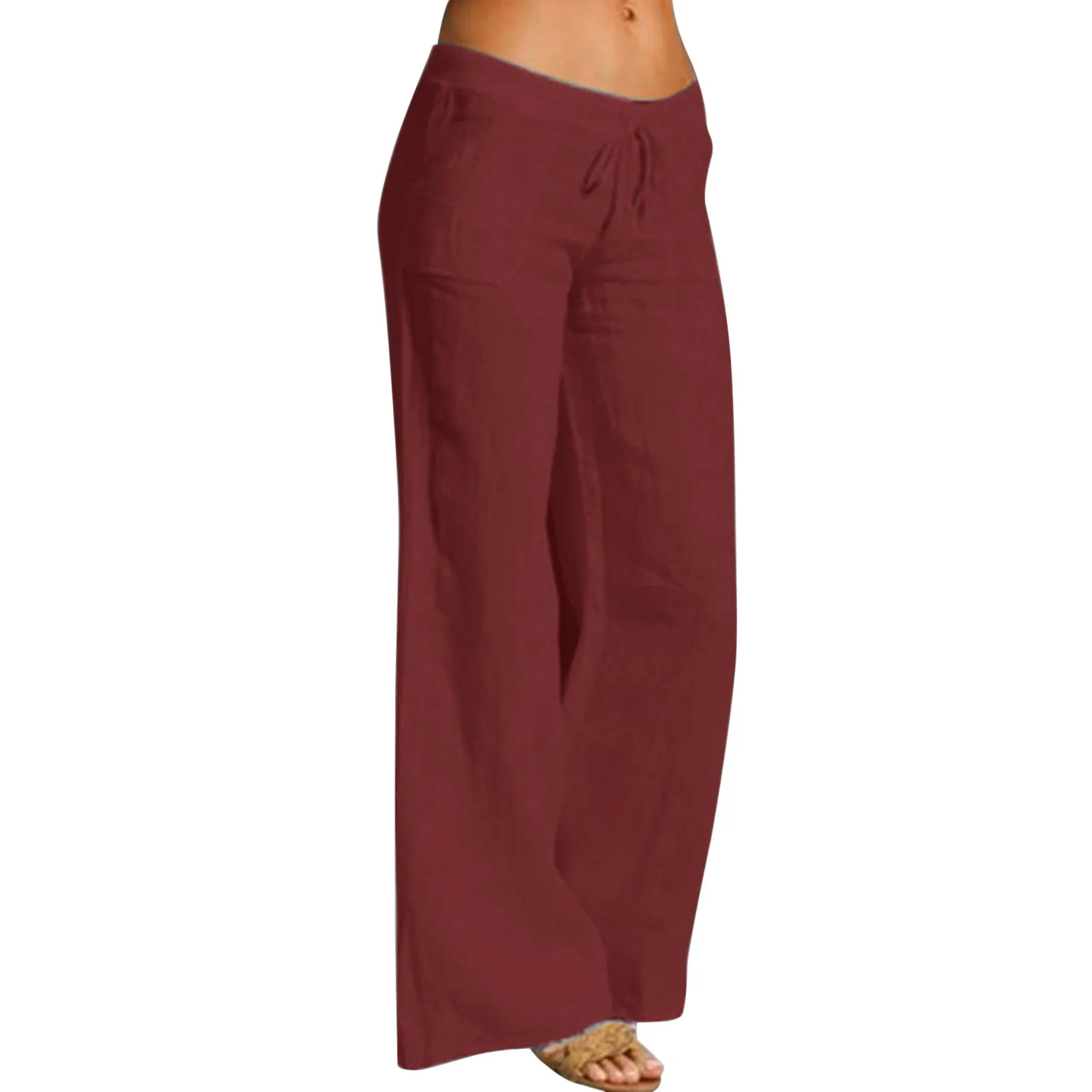 

Solid Cotton Elastic Women Pants Casual Waist Drawstring Wide Leg Long Pants For Ladies Versatile All Season Classic Trousers
