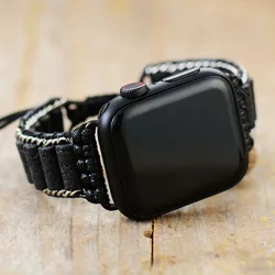 Men's Natural Lava Stone Healing Beaded Smartwatch Bracelet for Apple 38 - 41MM Plate (Lava)