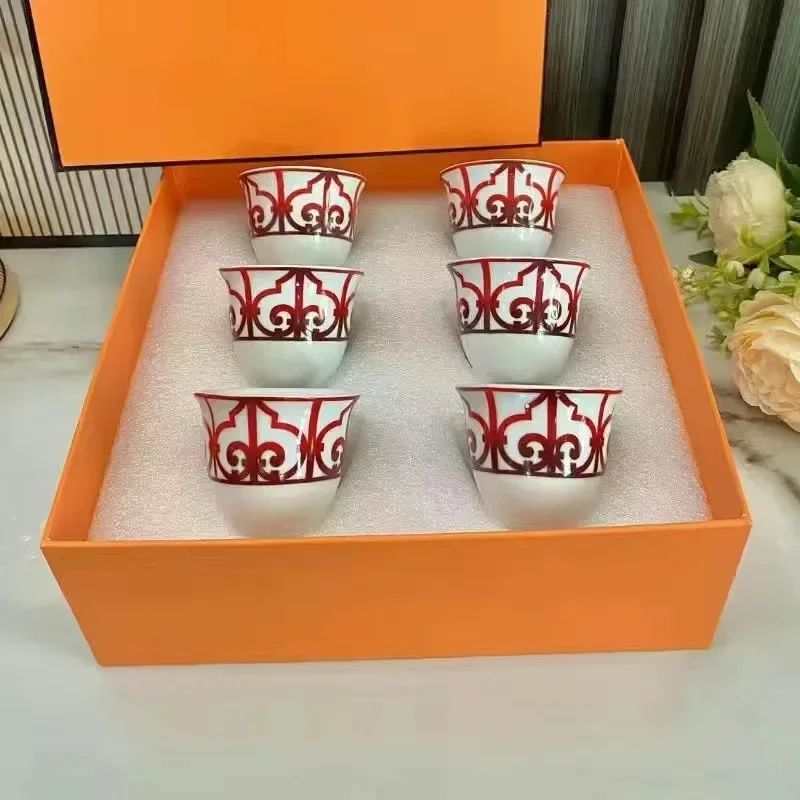 Description Picture 5 of item6 pcs/set Luxury Ceramic Arabic Teacup Espresso Coffee Cups Tea Milk Drinking Mug For Home Kitchen With Original Logo Gift Box