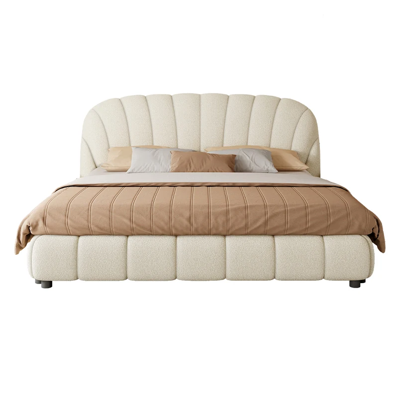 

Cream style fabric bed, luxurious girl bedroom, internet famous bed, simple modern master bedroom, double soft bag storage bed