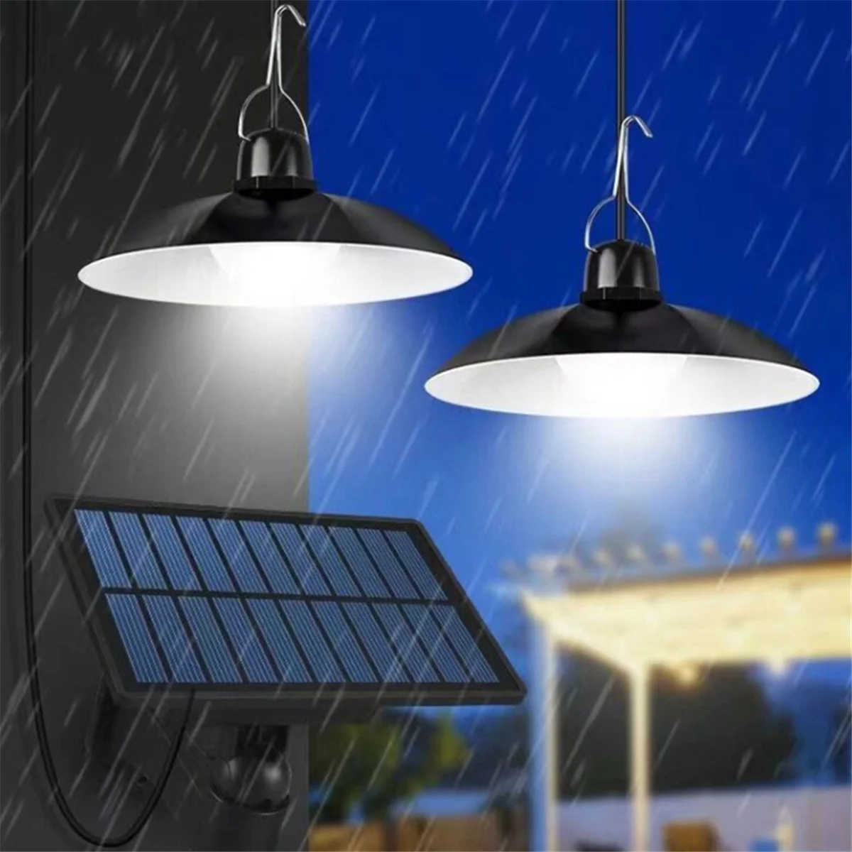 BAAU Solar Pendant Light Outdoor Waterproof LED Lamp Double- Chandelier Decorations for Outdoor Shed Barn Room