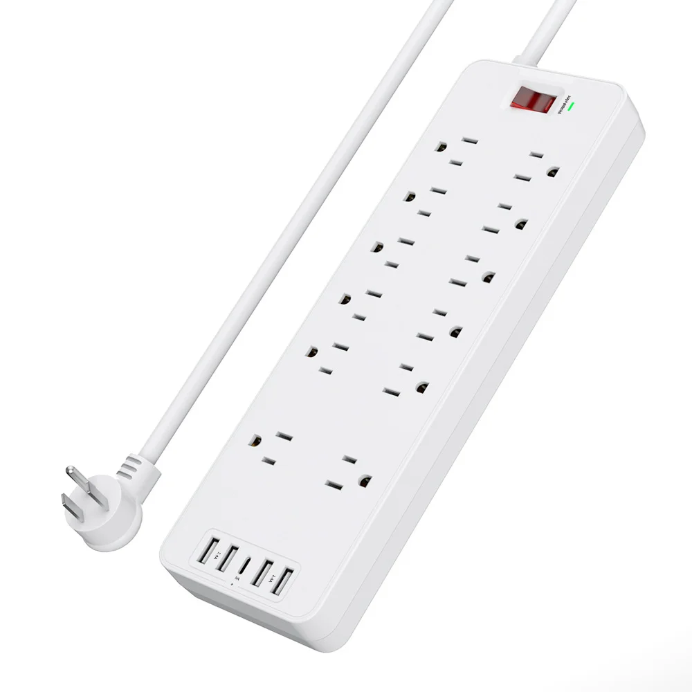 

Power Strip Surge Protector with 12 AC Outlets and USB C Charging Ports 6 feet long extension cord for Home & Office