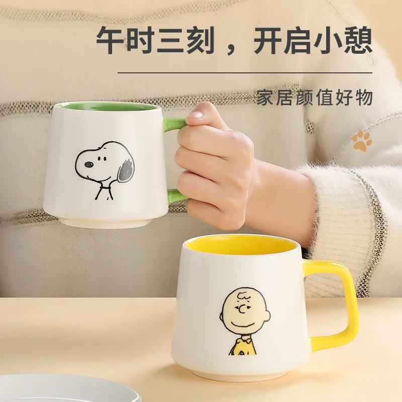 Snoopy Ceramic Mug With Cover Spoon Peanuts Water Cup Man Breakfast Cup  Tumbler With Straw Coffee Mug With Lid Ceramic Milk Cup - Mugs - AliExpress