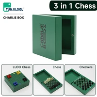 TUNJILOOL Mini Portable 3 in 1 Wooden Chess Board Folding Wooden LUDO Chess Checkers Games For Kid And Adults Travel Camping Toy 1