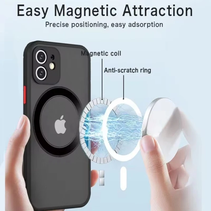 Matte Magnetic Wireless Charge Clear Case with MagSafe Compatibility