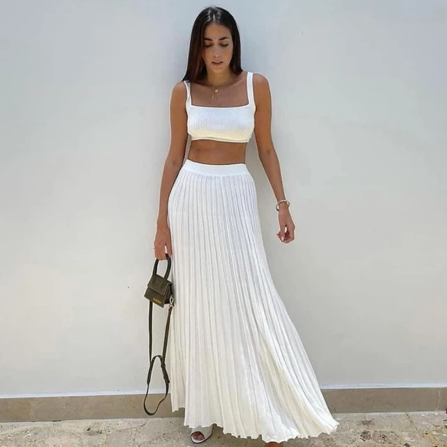 Jupe Longue Style Vacances Plage Ensemble Été 2 Pièces Femme YIOUYISHENG - Crop Top Jupe Longue Plage Vacances Streetwear Tenue 2 Pièces Crop Top - 4