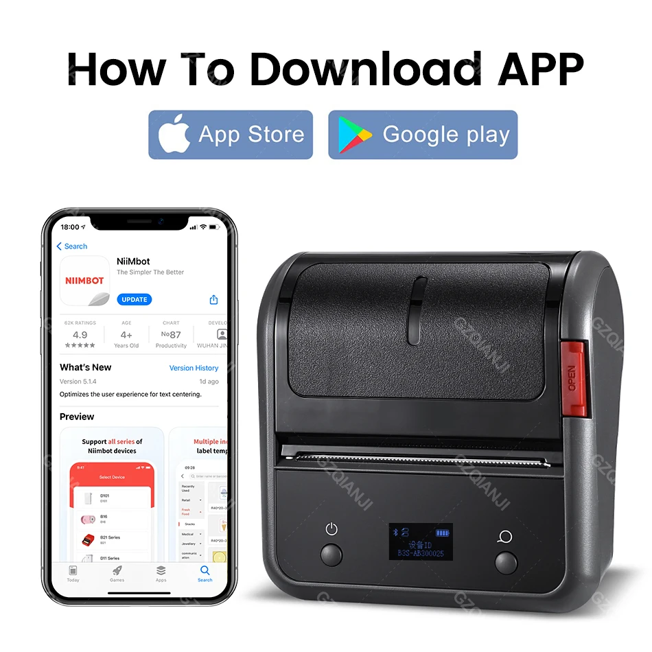 Niimbot B3S Thermal Label Printer Bluetooth Wireless Barcode Sticker Pocket Label Maker for Clothing Jewelry Mailing Commercial
