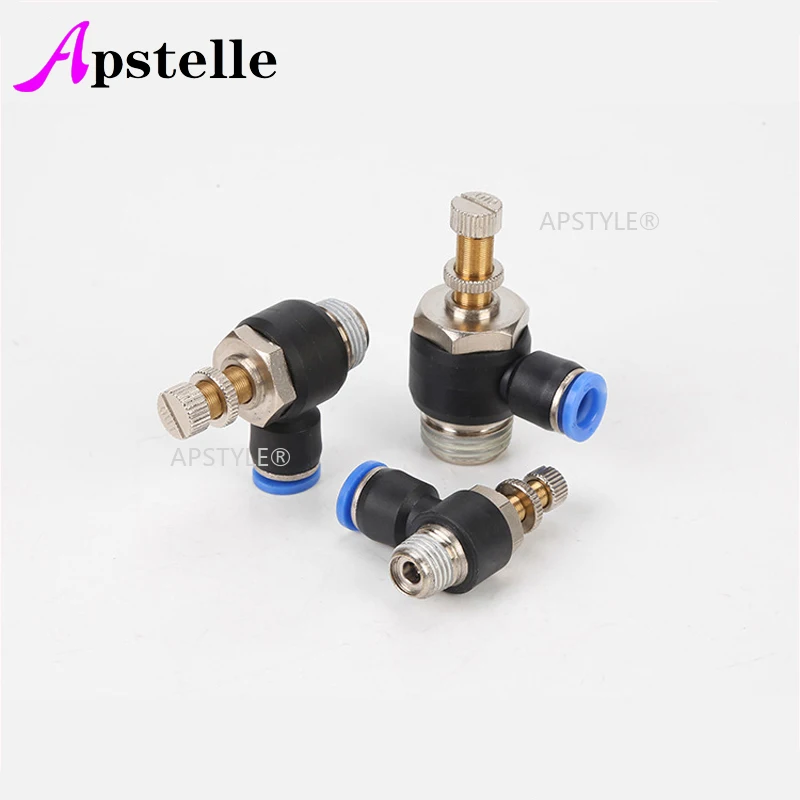Pneumatic Speed Flow Controller 8mm 6mm 10mm 12mm OD Hose Tube 1/4"BSP 1/8" 3/8" 1/2" Male Gas Airflow Limit Valve Quick Fitting