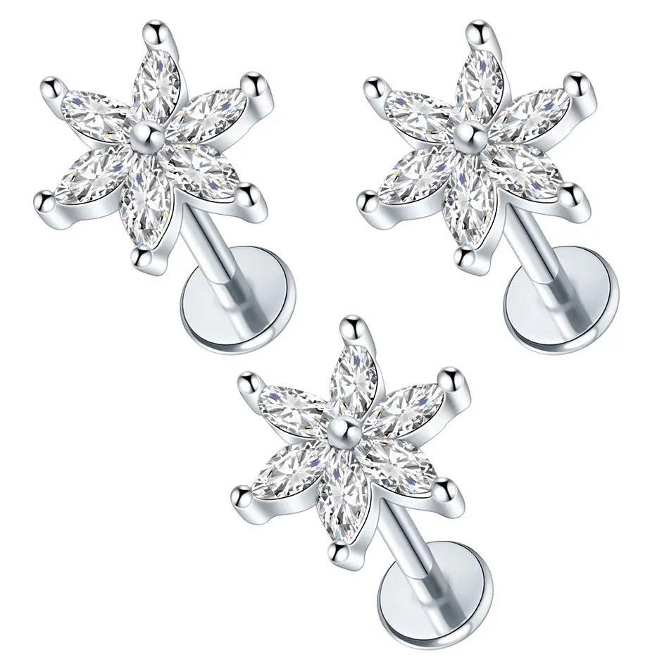 1/5PCS Stahl 16G Cluster Marquise CZ Tragus Helix Stud Conch Lobe Rook Knorpel Blatt Flache Rückseite Labret Ohrstecker Schmuck – Detail 17