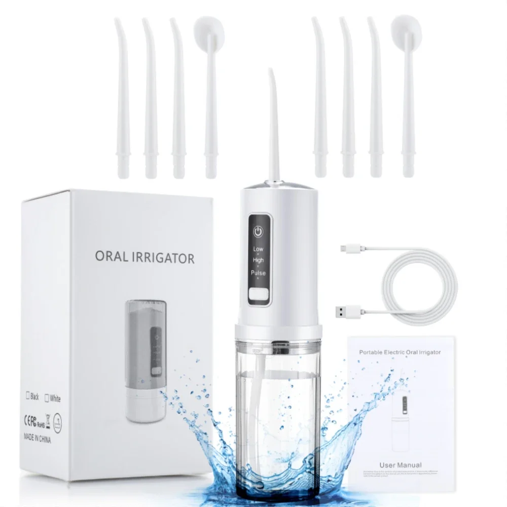 

Oral Irrigator Portable Dental Water Flosser USB Rechargeable Water Flosser Tooth Pick Cleaner 8 Nozzles 230ml Dental Floss Jet