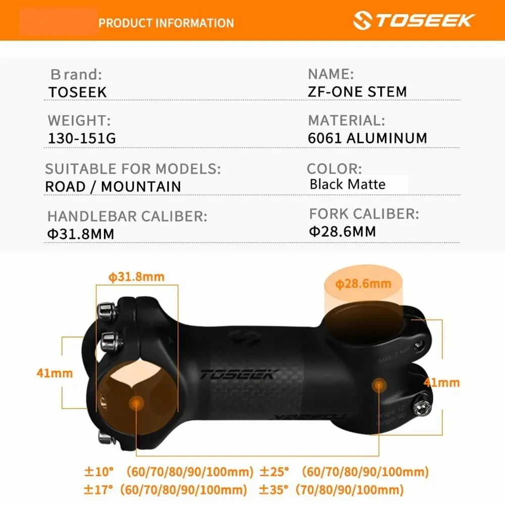 TOSEEK ZF-ONE Carbon Fiber Bicycle MTB Bars Rise or Flat Handlebar Seatpost Stem Bike Mountain Handlebars Sets Parts