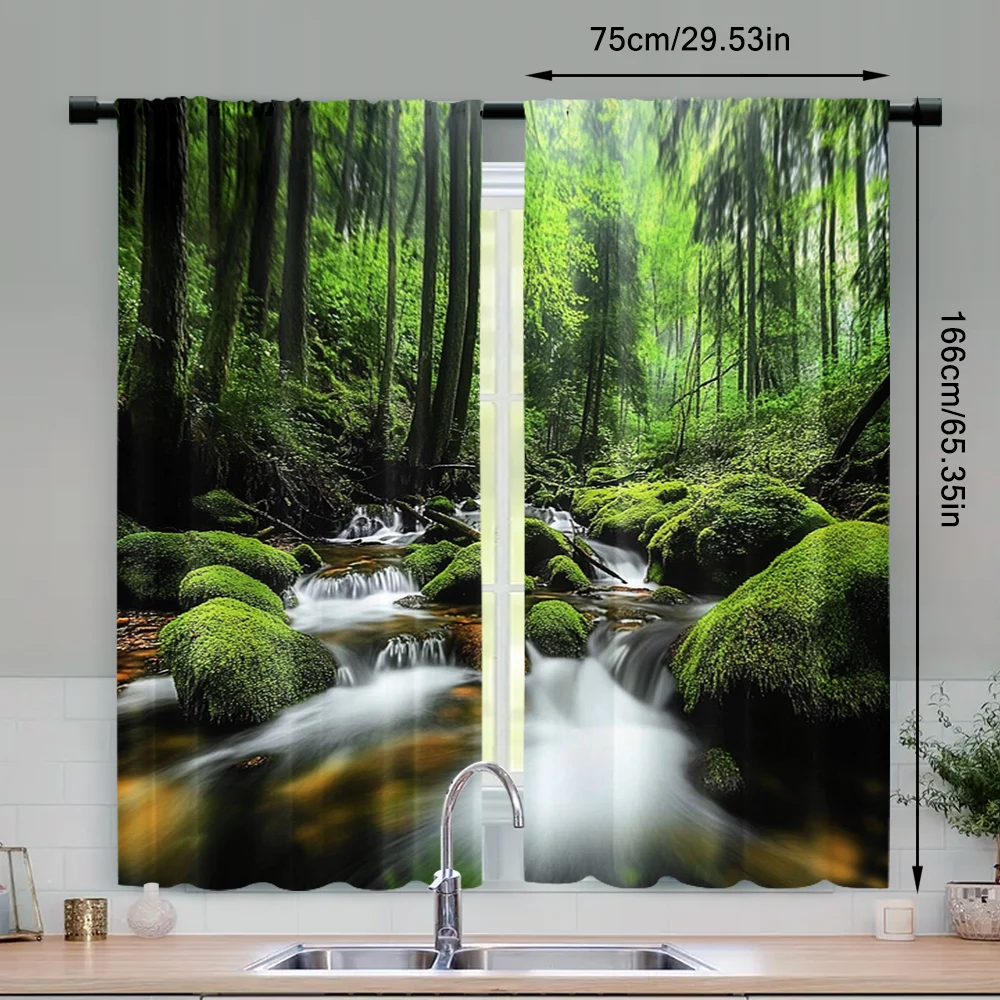 2Pcs Forest Curtains Spring Nature Landscape Theme In Tropical Forest Decorative Curtains For Bedroom Living Room A 4