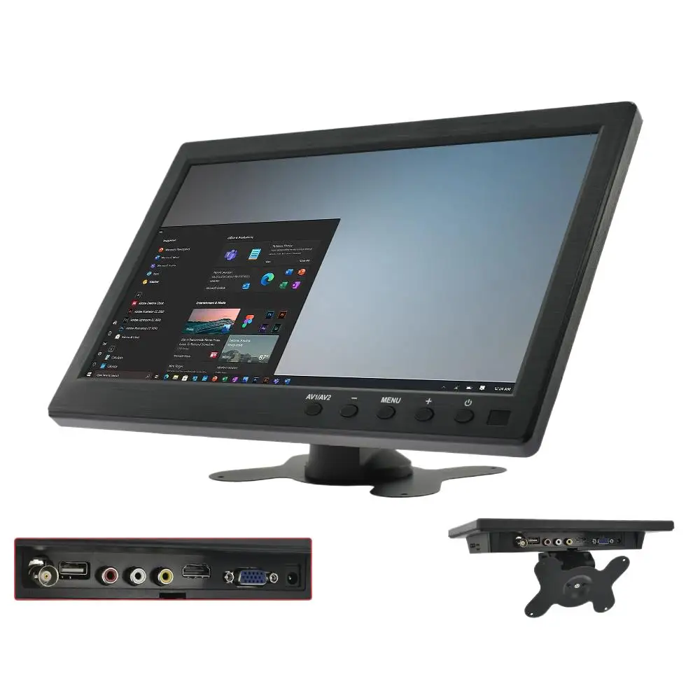 Car Monitor 10.1 Inch HDMI VGA for TV Portable PC Display Home Security System LCD Screen for Backup Camera