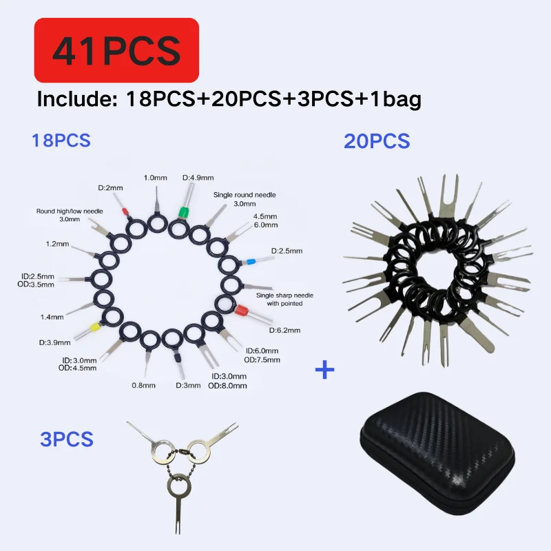 Terminal Removal Kit 41/26pcs Car Terminal Removal Box Wire Plug Connector Extractor Puller Release Pin Extractor Set Automotive Repair