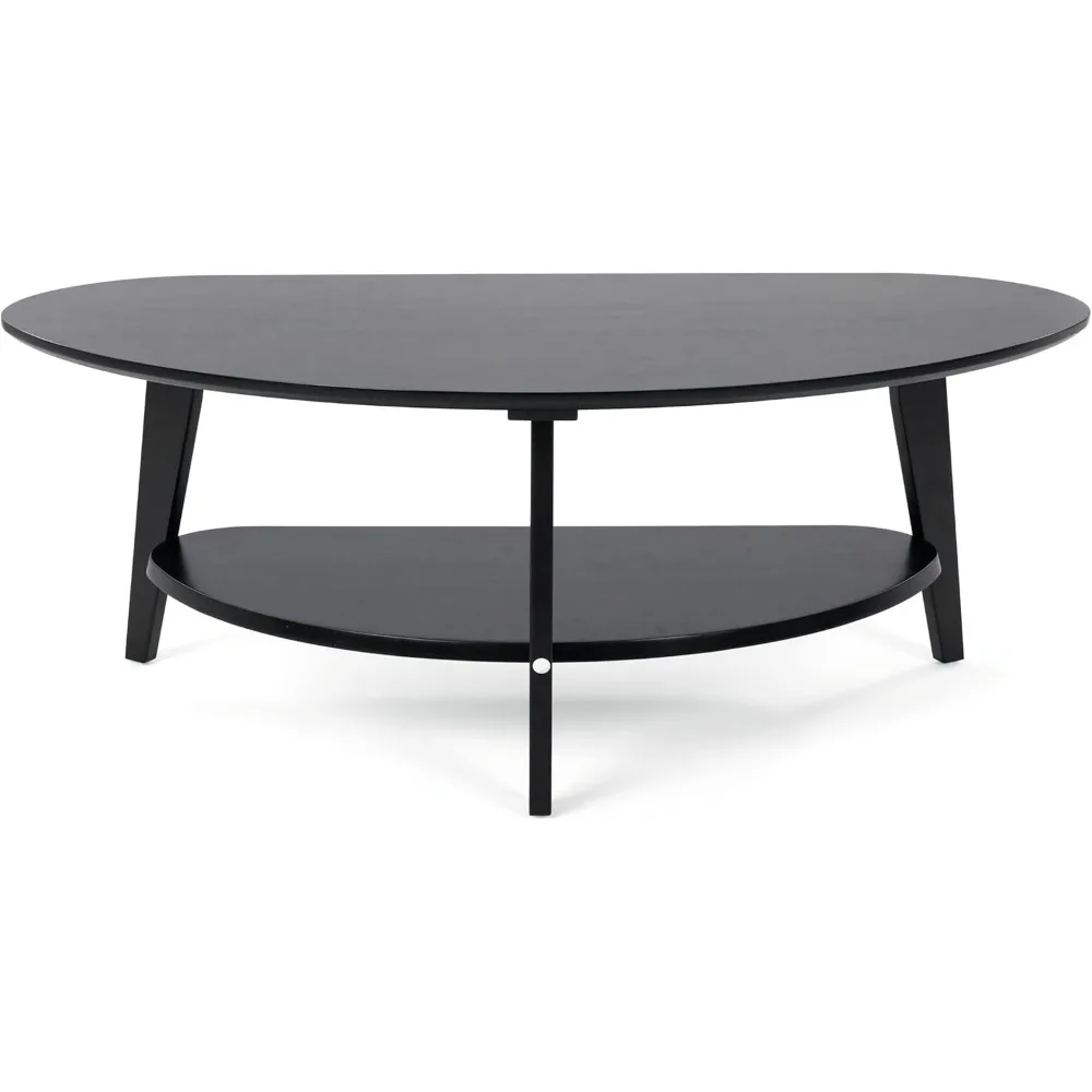 Mid Century Modern Coffee Table with Storage Shelf, Medium Oval Coffees Tables for Living Room