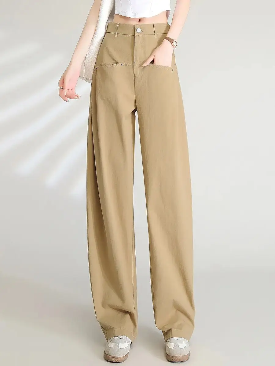 LOUIS YAO Women Pants 2024 Spring 100% Cotton Straight Loose Wide Leg Pants Fashionable Casual High Waist  Women's Long Trousers