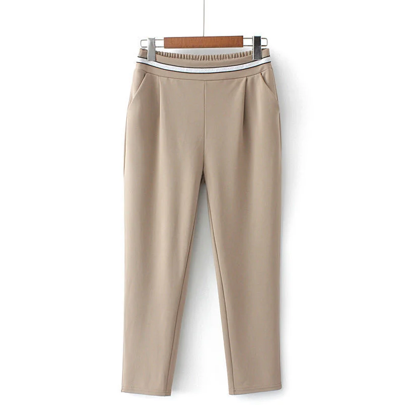 Pantalones Capris informales elásticos De cintura alta para Mujer, pantalón largo hasta el tobillo, color caqui y negro