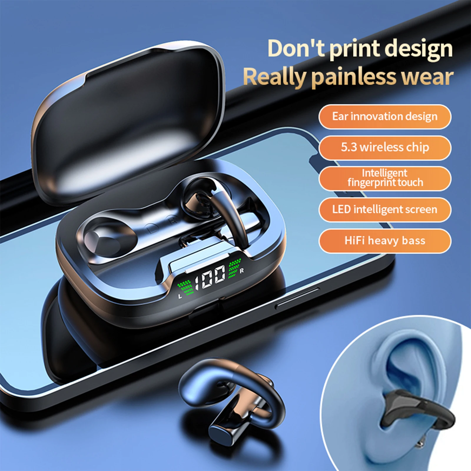 2025年最新入荷 JR03 5.3 Bluetooth TWS Earphones Wireless Ear Clip-on 携帯電話・スマートフォンアクセサリ