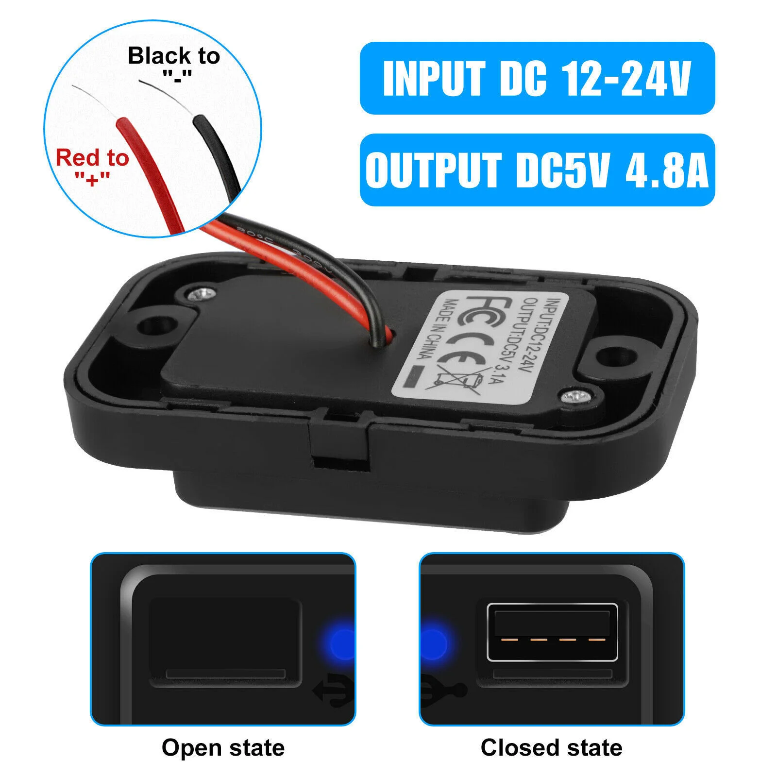 12V/24V 3.1A  USB ڵ  , 4.8A, USB  ܼƮ,  , , ķ, Ʈ, ATV, Ʈ, ڵ, rv