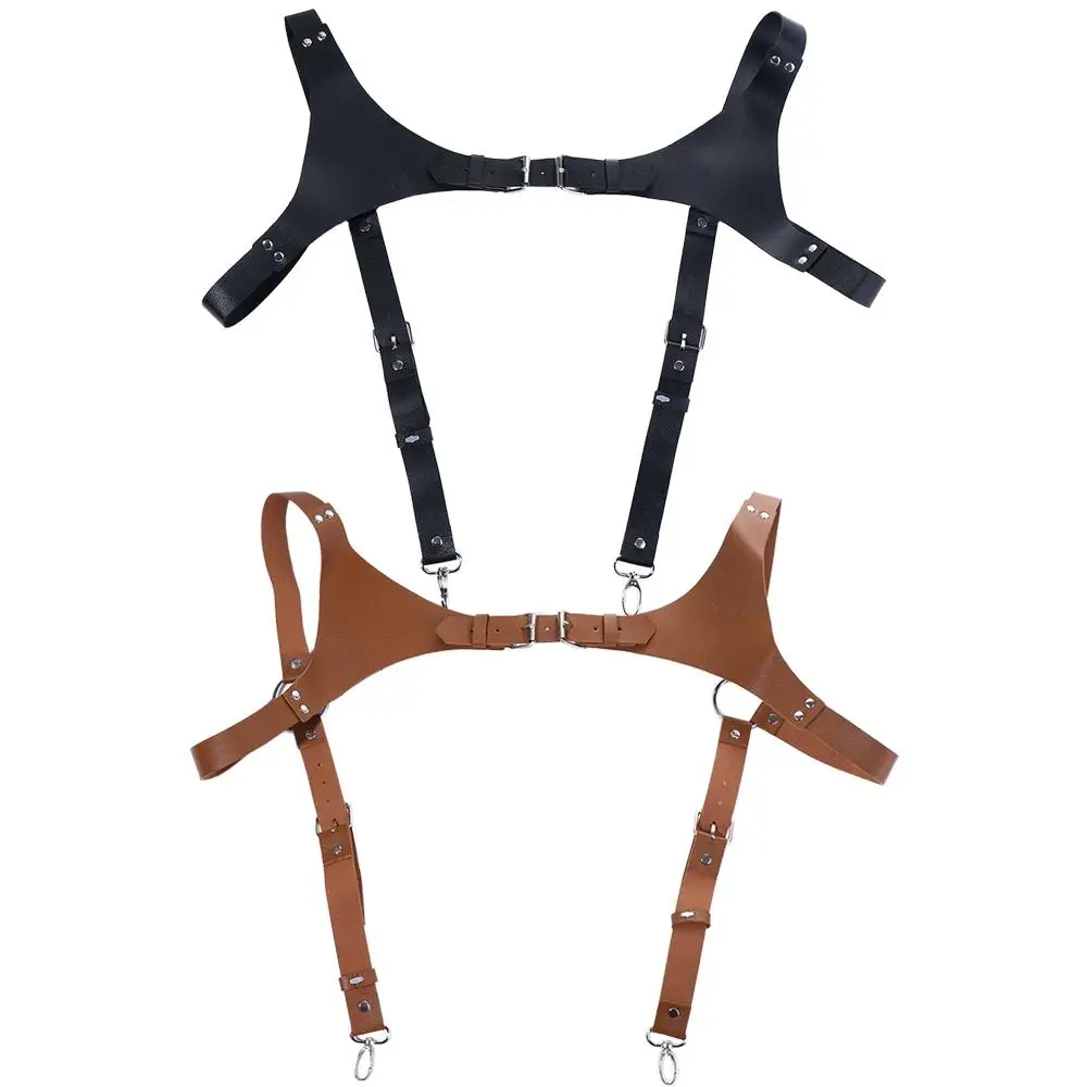 

Braces Gentlemen PU Shirt Clip Shoulder Strap Leather Straps Belt Adjustable Braces Hanging Pants Clip Men's Suspenders Clips
