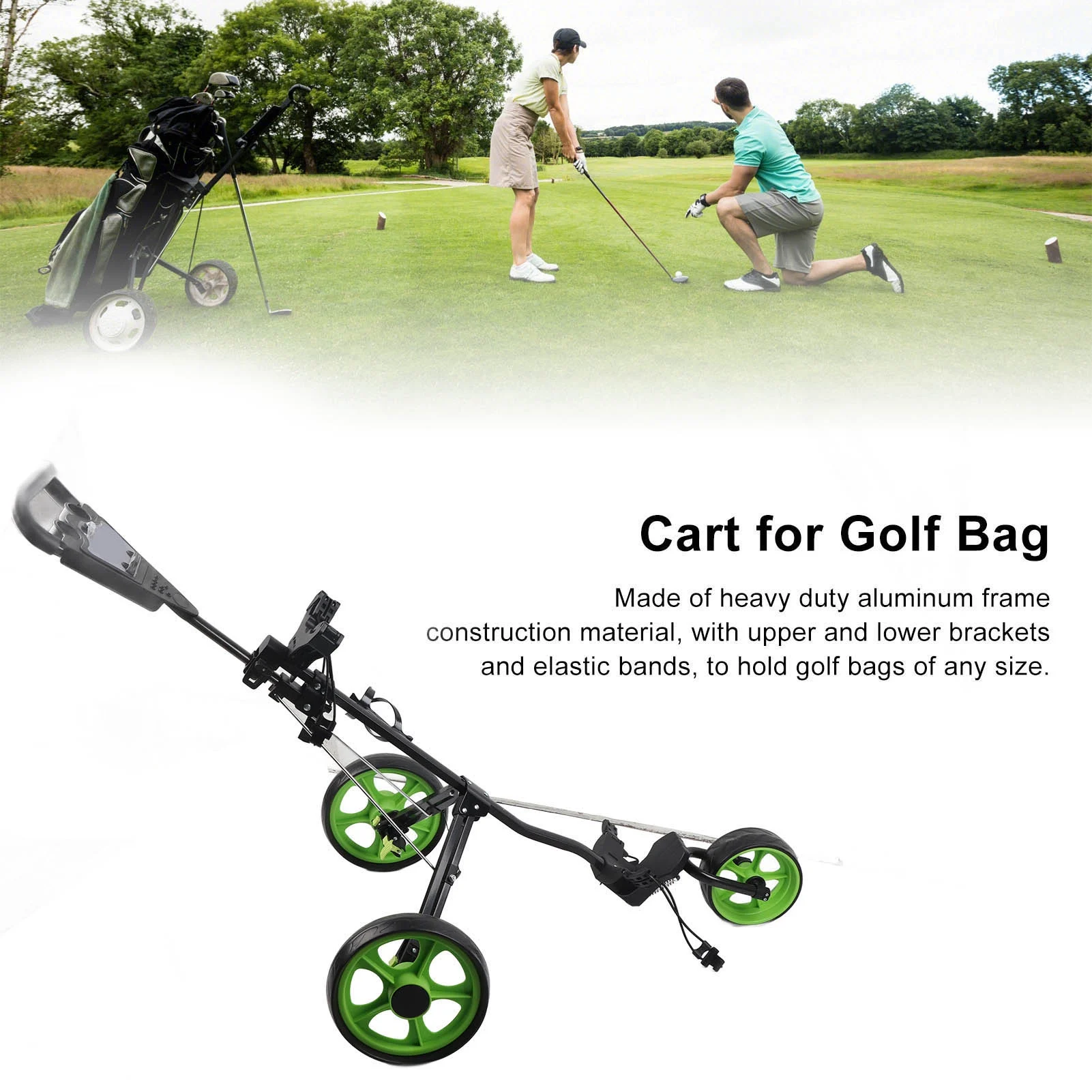 Golf Push Cart Golf Bag Cart 3 Wheeled Folding With Quick Braking For Game Training Practice