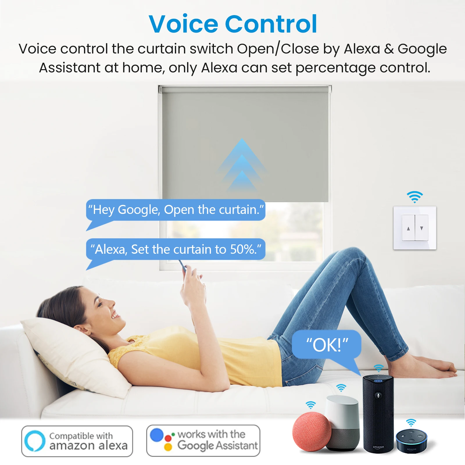 Tuya-Commutateur de rideau intelligent, volet roulant, commande vocale à distance via Google Assistant Alexa, pourcentage technique, 4e génération