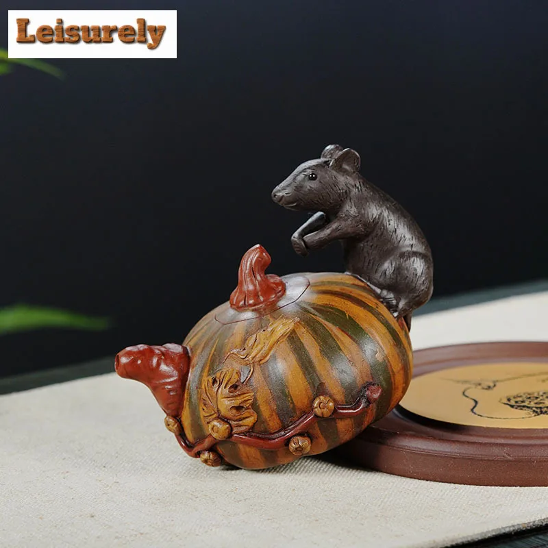 400ml Creative Yixing Purple Clay Teapot Handmade Pumpkin Rat Pot Raw Ore Mud Kettle With Filter Zisha Teaset Tea Services Craft