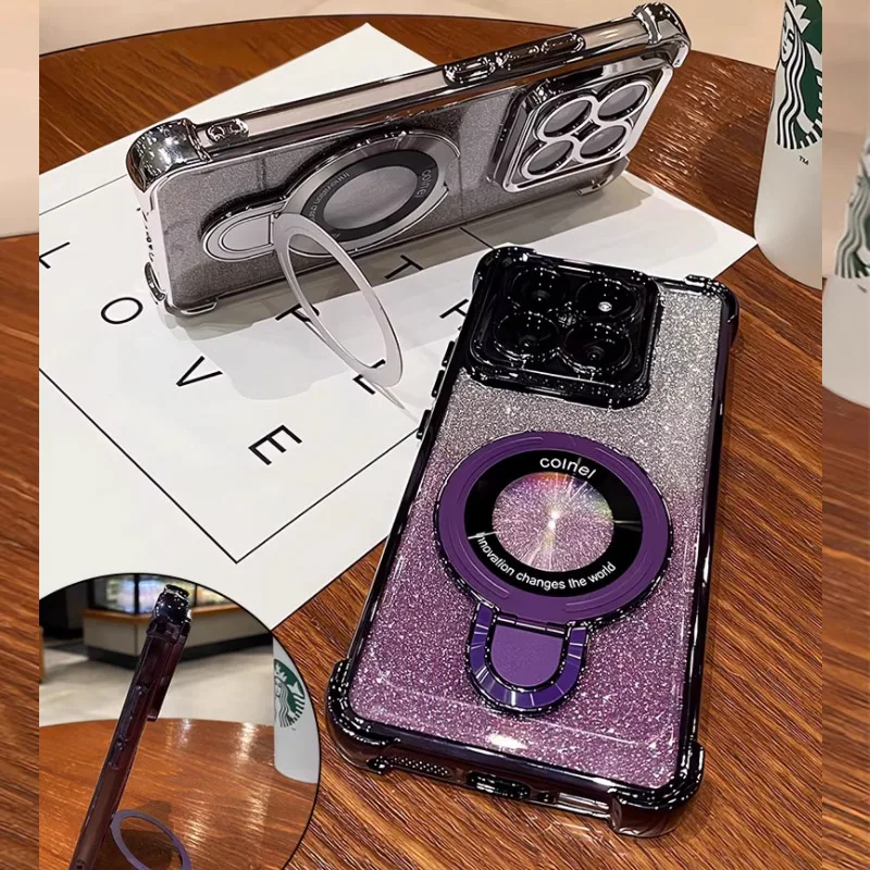 Glitter Shockproof Magnetic Phone Case with Stand Bracket Cover