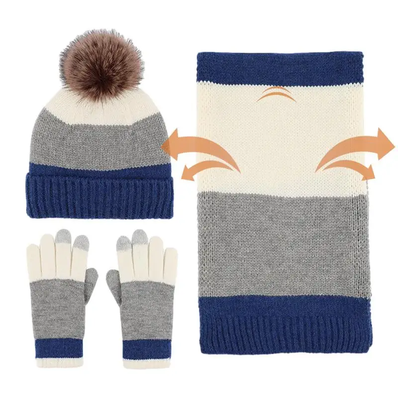 

Womens Hat Scarf And Glove Sets Winter Knitted Keep Warm Soft Thick Three Piece Set Christmas Female Warm Scarf Set
