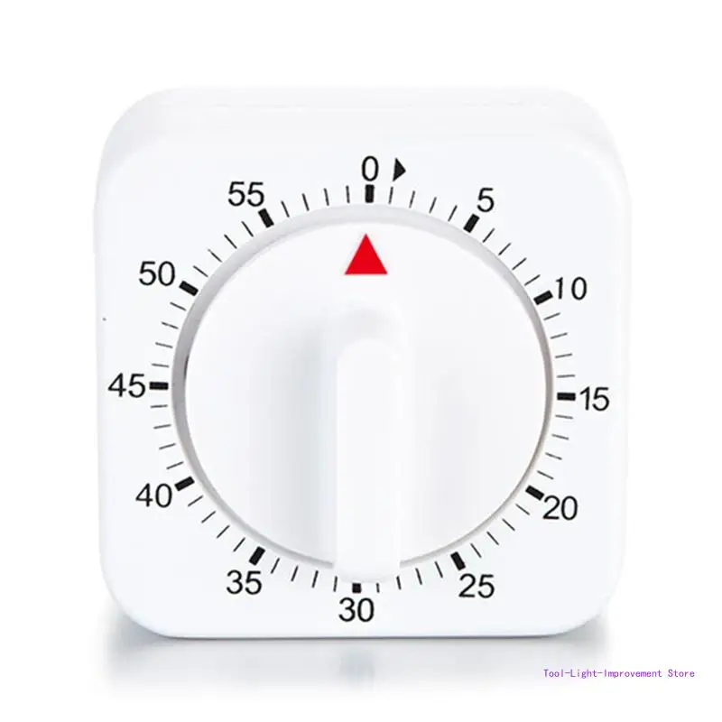

C63E Portable Square Timer Mechanical White with Black Markings 60 Minutes No Battery Required Kitchen Baking Tool Durable