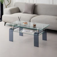 Table basse en verre trempé transparent avec pieds en verre gris pour votre salon. 5