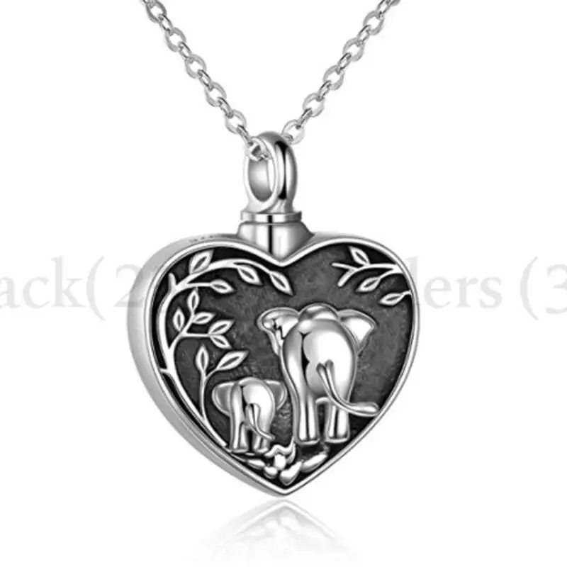 Elephant Mother & Child & Tree Pendant heart-shaped Cremation Memorial Ashes Urn Necklaces For Women