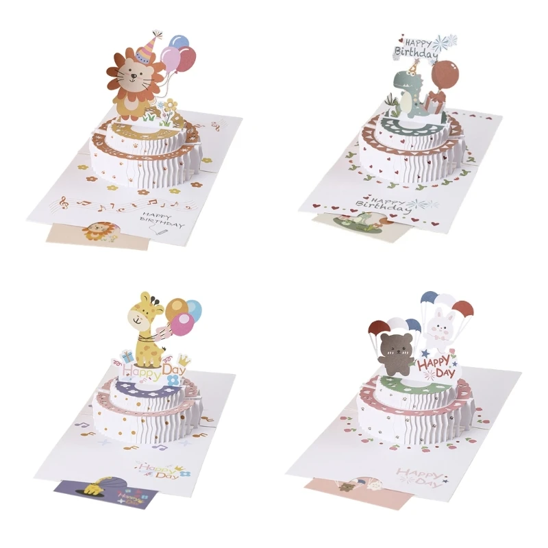 3D Foldable Birthday Greeting Card Cartoon Theme Joyand Happiness Cards with Envelop K92A