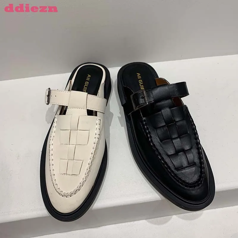 

Fashion Female Shoes 2023 Slippers Flats Sandal Women Slides Shallow Weave Mules Summer Pointed Toe Elegant Ladies Sandals
