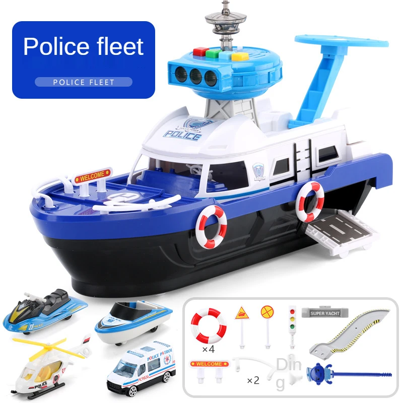 Music Story Light Car Toys For Kids Transformable Boat Parking Lot Model Track Inertia Boat Diecasts Police Car Children Boy Toy 2023 new toy ship music story children simulation track inertia boat assemble disassemble ship model parking toys for boys