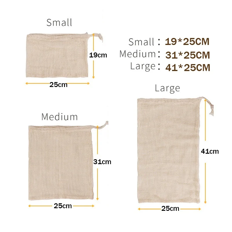Eco-Friendly Reusable Cotton Mesh Produce Bags - Set of 3