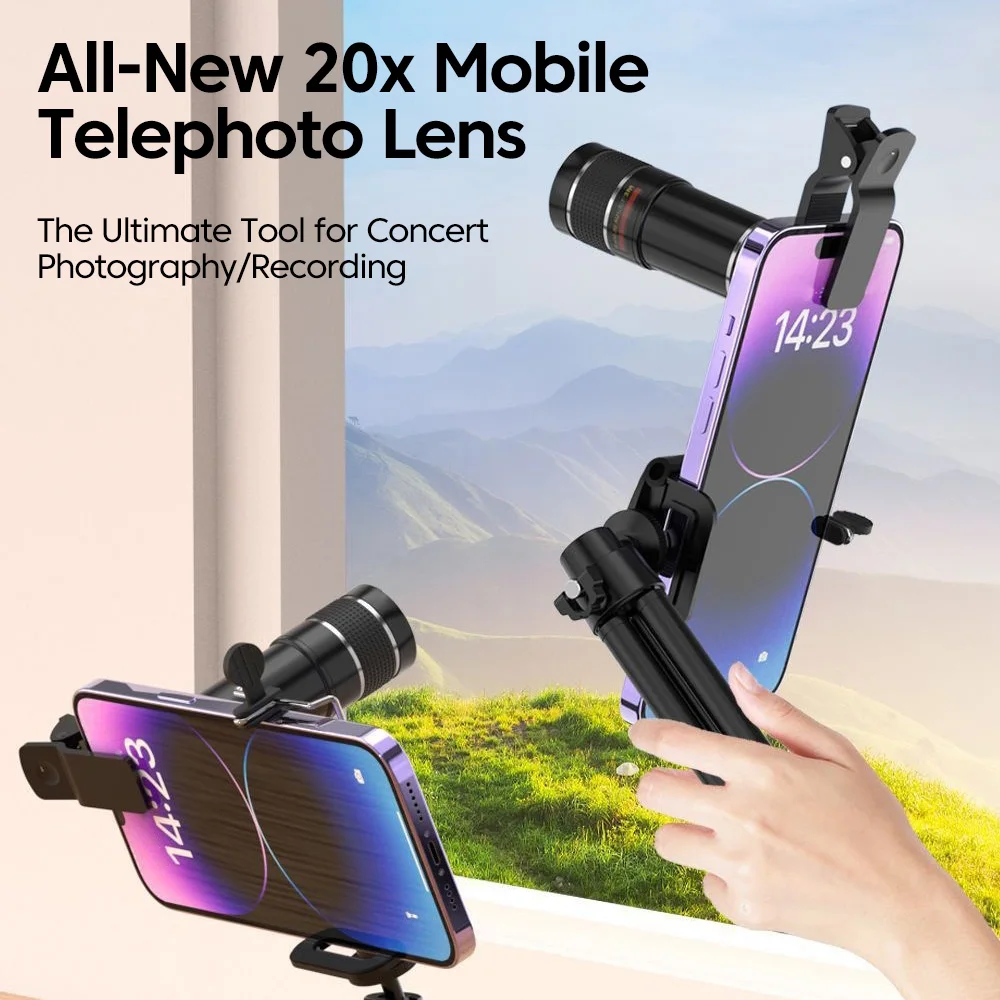 20x Obiettivo Teleobiettivo per Cellulare, Portatile, a Lunghezza Focale Regolabile, Accessorio Universale Clip-on per Fotografia Esterna - Image 5