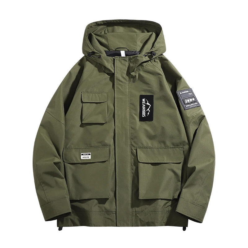 Spring new jacket men hooded loose tooling tide brand mountain outdoor fatty waterproof windproof jacket.