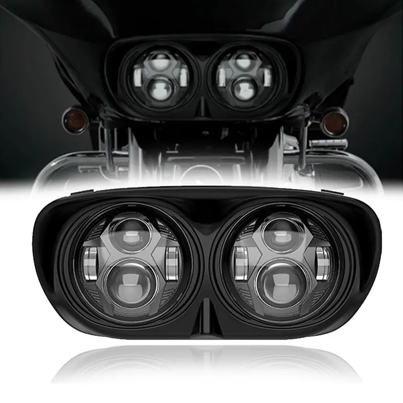 

black/ Chrome Motorcycle Headlight 5.75 Inch Led Lights Motorcycle Accessories 5.75'' Dual LED Headlight For Harley Road Glide F