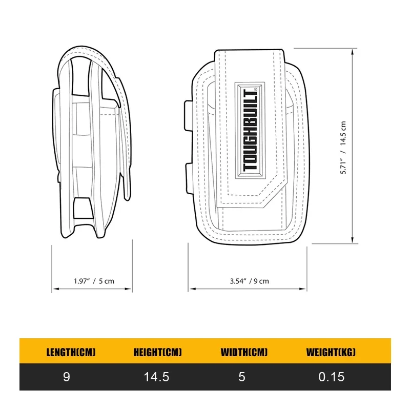 TOUGHBUILT 퀵 행거가 없는 스마트폰 가방 두꺼운 내마모성 펜 허리 가방 다기능 도구 키트 TB-33C