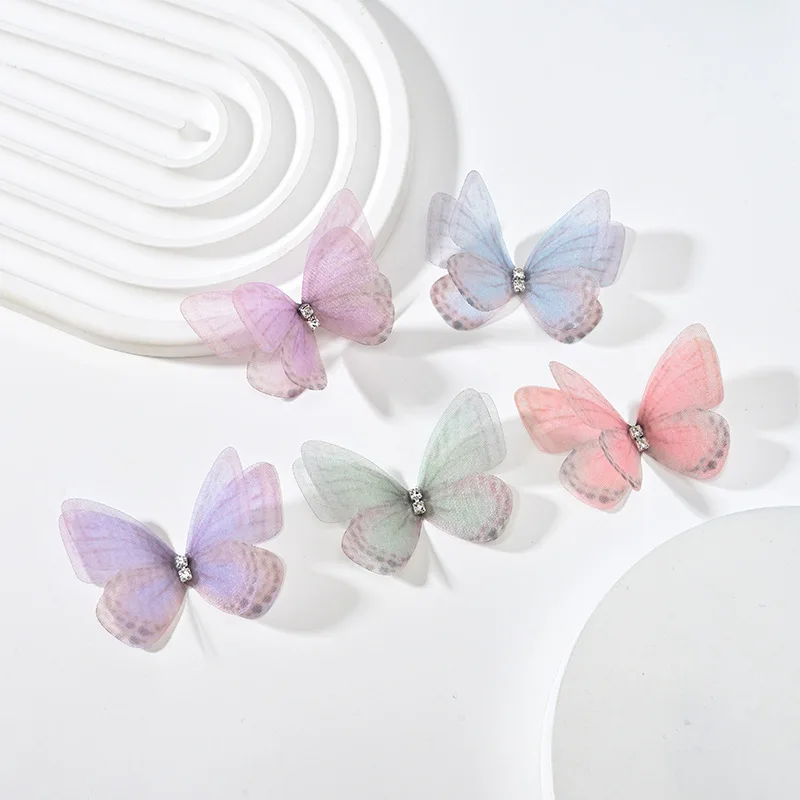 10pcs/Pack 5cm 3D Double Layer Lace Simulation Butterfly Appliqued Mesh Patches Handmade Garment Patch Hairband Clip Decoration