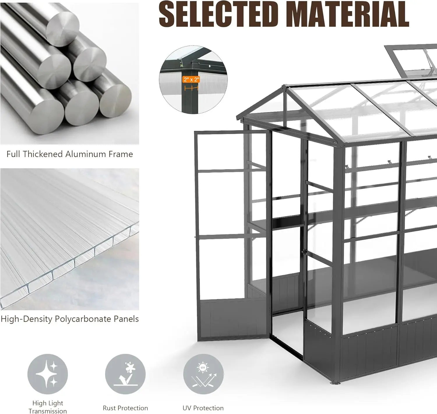 Domi 8x10FT Greenhouse, Polycarbonate Green House with Fully Auto Temperature Control Vent, Outdoor Full Aluminum Heavy Duty