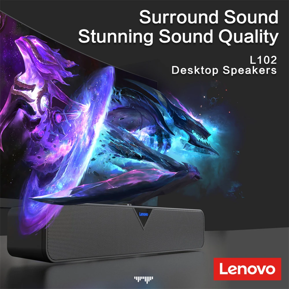 Original Lenovo Lecoo L102 TV Sound Bar 3.5mm Aux Desktop Stereo Speaker Wired Home Surround For PC Theater TV Music Loudspeaker computer loudspeaker soundbar speakers tv speakers speaker units